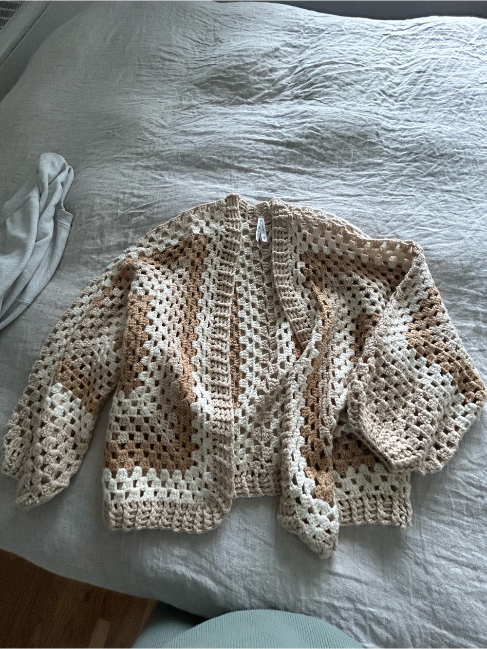 Handmade Crochet Open-Front Sweater Cardigan - Beige & Cream